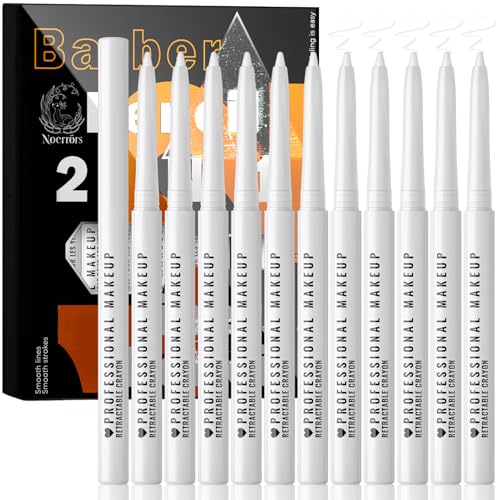Noerrors 12Pcs White Barber Pencil Set for Lineup Magic Hairline Pencils Beard Guide Pen Barber Chalk for Beard Hair Design Rotatable Retractable Edge Hair Trace Shaping Makeup Tool for Men