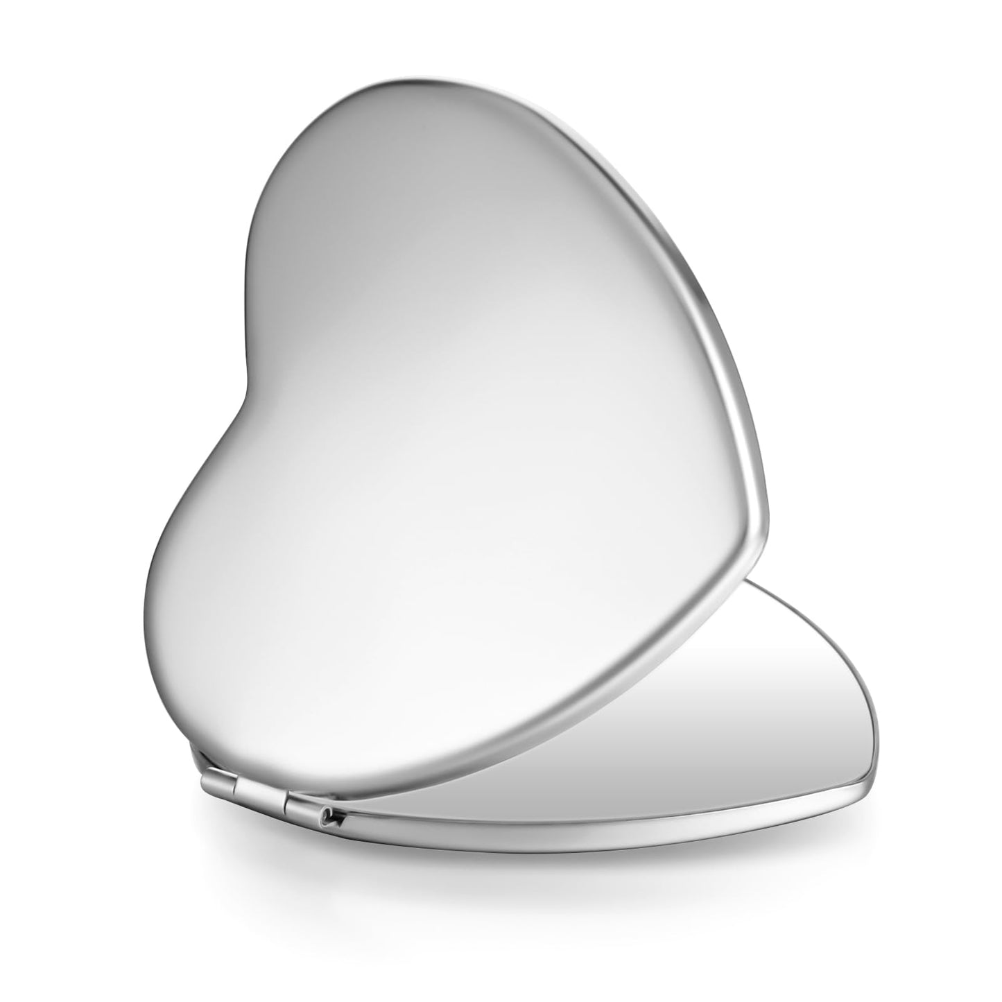 Dimeho Compact Mirror Travel Makeup Mirror Metal Pocket Cosmetic Mirrors Portable Handheld Beauty Mirror Folding Double-Sided Elegant Vanity Mirror for Men Women Purse(Silver-Heart Shaped)