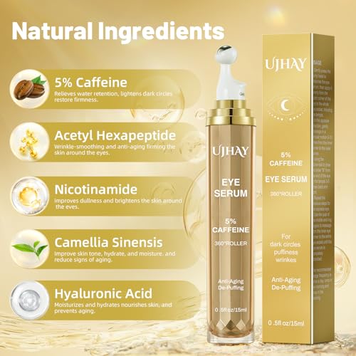 5% Caffeine Eye Cream with Massage Roller for Dark Circles