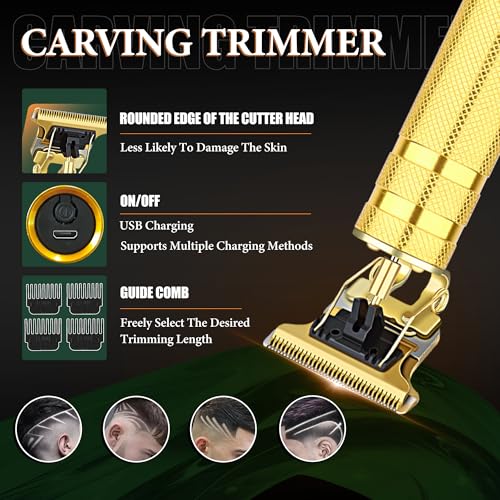 Professional Hair Clippers for Men, Professional Barber Clippers Razor and Trimmer Set, Gold Mens Cordless Hair Clipper for Him Father's Day Gift