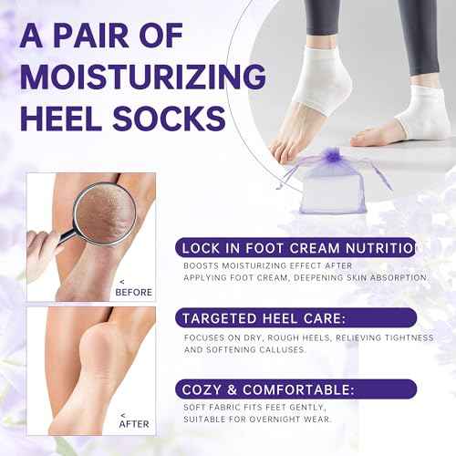 Lavender Foot Soak Set - Moisturizing Gel Socks, Foot File,Salt, Scrub, Foot Cream-5-in-1 Spa Care Kit & Cracked Heel Treatment, Exfoliating Dead Skin Repair Care Gift Set for Him and Her