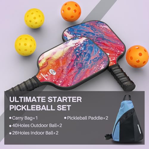 VINSGUIR Pickleball Paddles, Fiberglass Pickleball Paddles Set of 2, Lightweight Pickleball Rackets with Pickleball Carrying Bag, Pickleball Gifts for Beginners & Pros (2 Rackets)