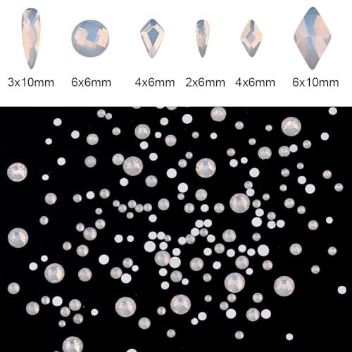 Nail Rhinestone Crystal Gems Set - 60pcs Opal + 480pcs Round