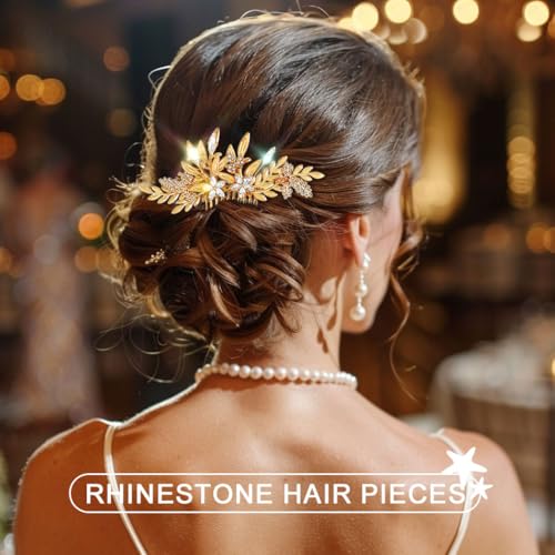 Gold Leaf Wedding Hair Comb with Crystals