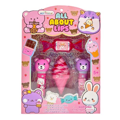 Hot Focus Kawaii Bears Flavored Lip Gloss Set for Kids