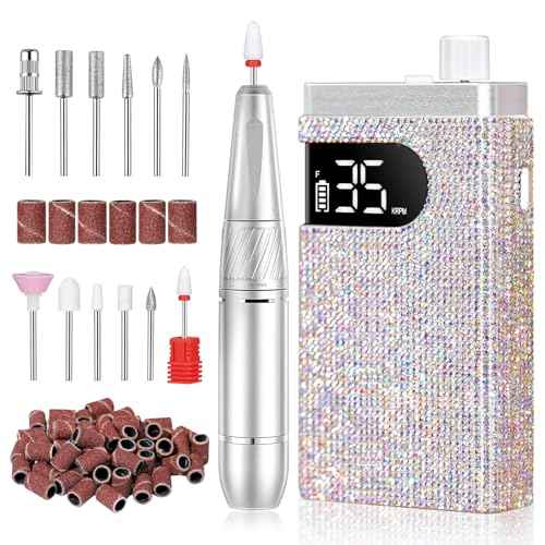 Rechargeable 35000RPM Nail Drill Sparkling Portable Professional Electric Nail File with 12 Drill Bit for Acrylic/Gel Nails Professional Nail Tools for Manicure Pedicure, Glitter