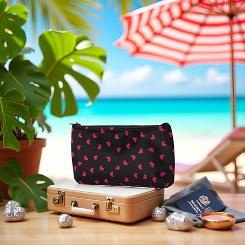 Red Outdoor Travel Cosmetic Bag Portable Makeup Organizer Heart Dot Print