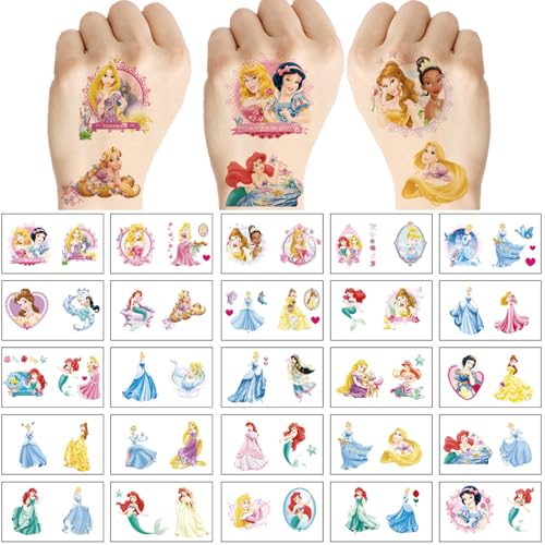 100 Princess Temporary Tattoos for Kids – Waterproof Cartoon Stickers
