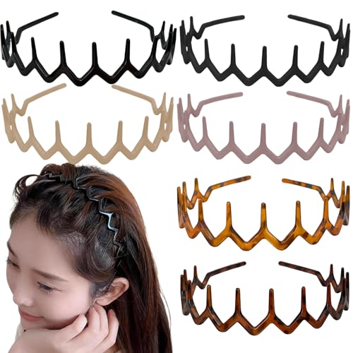 6-Pack Zig Zag Headbands for Women with Non-Slip Teeth
