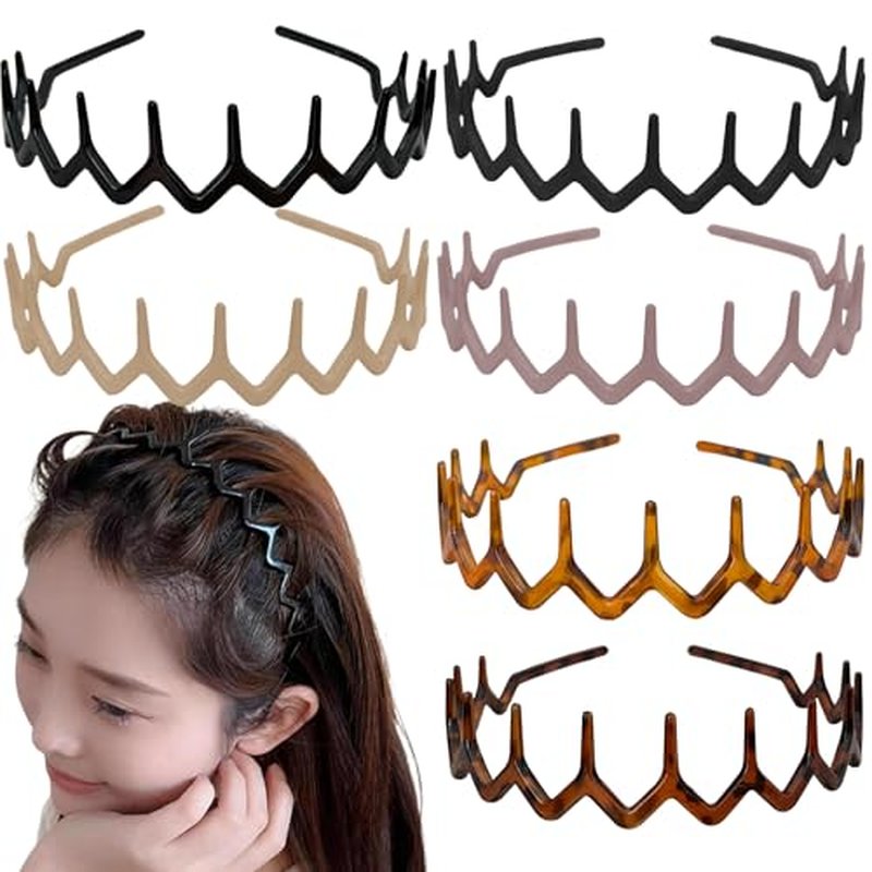 6-Pack Zig Zag Headbands for Women with Non-Slip Teeth