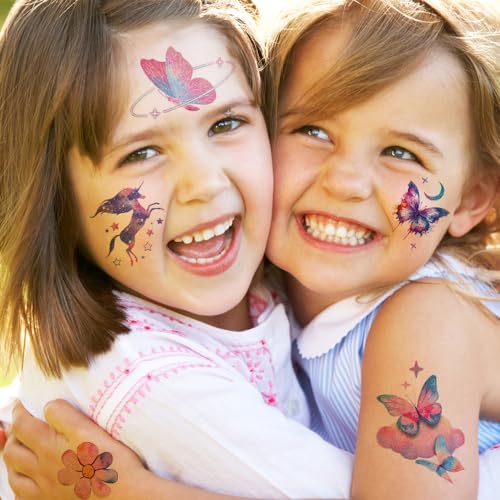 Glitter Butterfly Temporary Tattoos for Girls, 12 Sheets