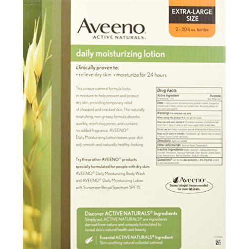 Aveeno Active Naturals Daily Moisturizing Lotion, New 2 Pack Of 20 Fl Ounce Pump, 1 Fl Ounce