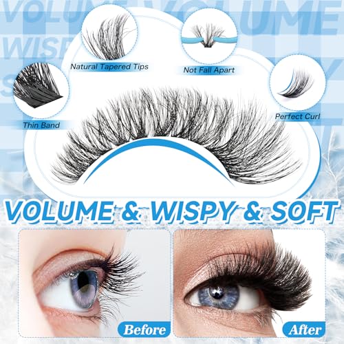 KevKev 3D-80D False Eyelash Clusters 10-18mm Thick Natural Volume Lashes
