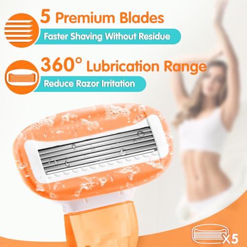 Travel Razors for Women Include 1 Handle and 5 Cartridges, Extra Smooth 5-Blade Mini Razor with Travel Case, Portable Travel Size Toiletries for Women, Green