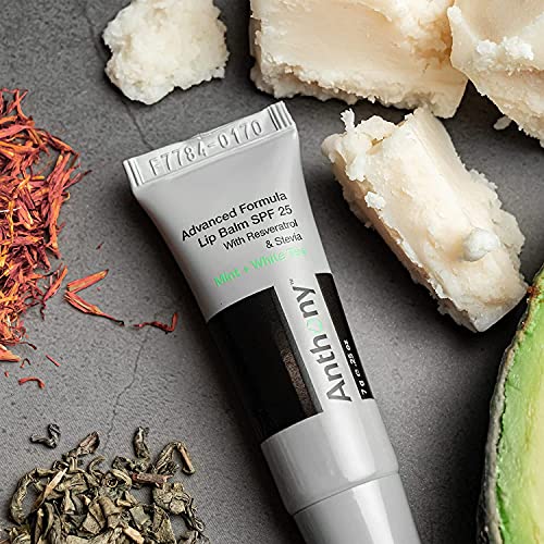 Anthony SPF 25 Lip Balm with Sunscreen for Lips 4-Pack, Contains Green Tea Extract Shea Butter and Vitamin E Moisturizing Repair Treatment for Chapped and Dry Lips Hydrates Protects and Nourishes Lips