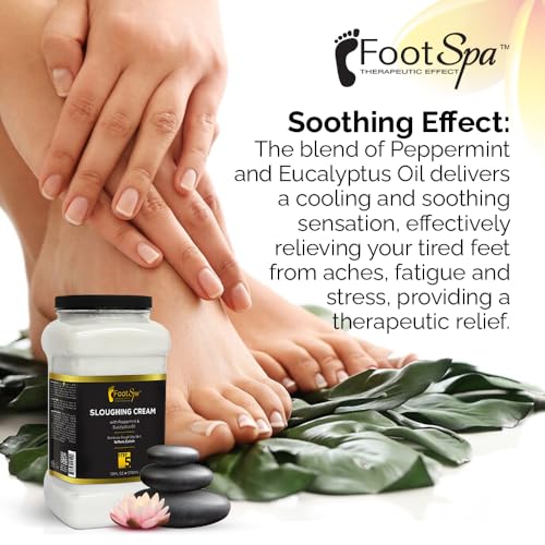 Foot Cream, Sloughing Lotion, Peppermint and Eucalyptus Oil, 128 Oz - Pedicure Massage Foot Care for Dry Cracked Feet, Scrub Gently, Exfoliating