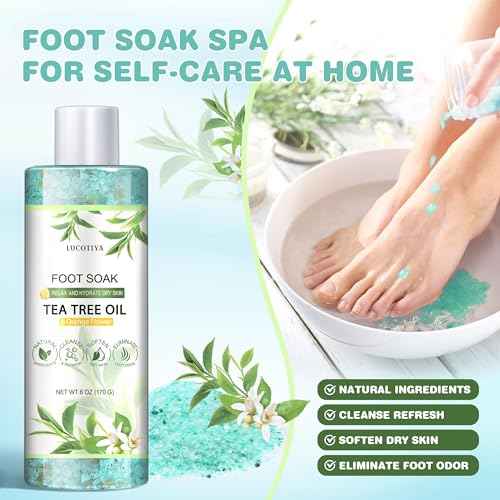 LUCOTIYA Tea Tree & Orange Flower Foot Soak Set - Salts, Foot File, Scrub & Urea Cream Pedicure Supplies for Dry, Cracked Feet - Foot Spa Pedicure Kit for Women Men
