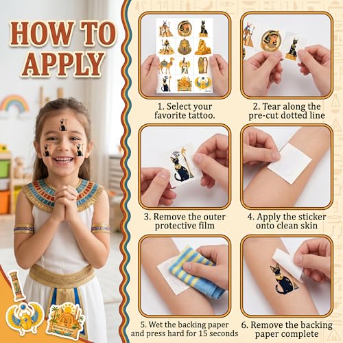96 PCS Ancient Egypt Temporary Tattoos for Kids
