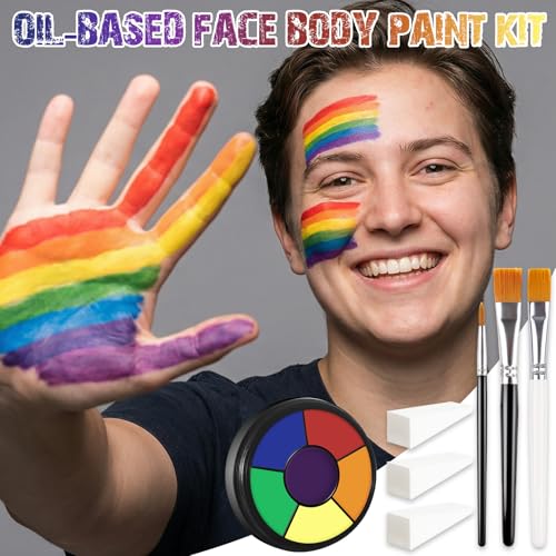 BOBISUKA Rainbow Cream Face & Body Paint Palette Kit with 3 Brushes