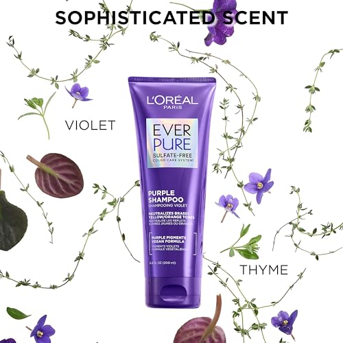 L¡¯Oreal Paris Sulfate Free Brass Toning Purple Conditioner for Blonde, Bleached, Silver, or Brown Highlighted Hair, EverPure, 23 Fl Oz (Packaging May Vary)