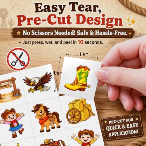 96 Cowboy Temporary Tattoos for Kids | Western Party Favors