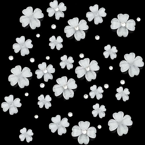 Nail Art Rhinestones Set, 12 Types Nail Art Rhinestones Kit, Nail Flat Rhinestones, Round Beads Crystals Multi Shapes Glass Crystal Rhinestones for DIY Nail Art Craft (AH-03-White)