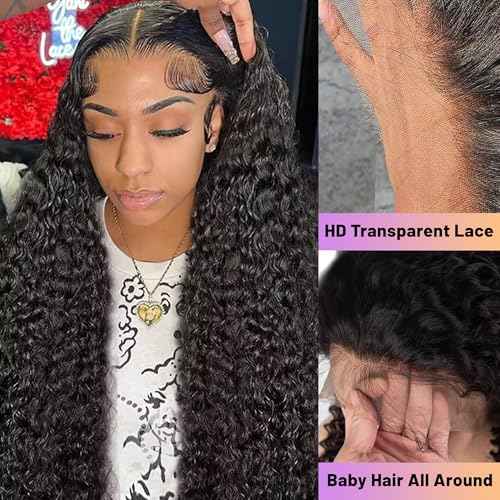 18 Inch Deep Wave Lace Front Wigs Human Hair 13x4 HD Lace Front Pre Plucked Brazilian Curly Human Hair Wig 180 Density Glueless lace Frontal Wigs For Black Women