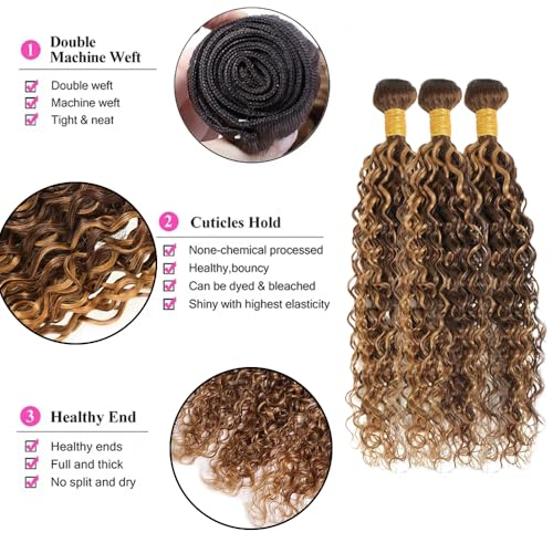 P427 Water Wave Human Hair Bundles 18-22" Brown Honey Blonde