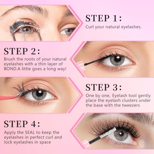 False Eyelashes 240PCS Eyelash Clusters 8-16mm 30D Individual Lashes with Lash Bond and Seal Applicator for Lash Extension Beginners