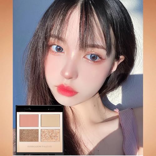 4 Colors Gold Eyeshadow Palette,Glitter Pink Brown Eye Shades,Glossy Shimmer Eyeshadow Palette Neutral Daily Eyeshadow Makeup High Pigment Smooth Powder