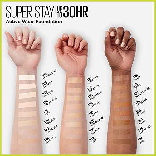 Maybelline Super Stay Full Coverage Liquid Foundation Active Wear Makeup, Up to 30Hr Wear, Transfer, Sweat & Water Resistant, Matte Finish, Golden Caramel, 1 Count