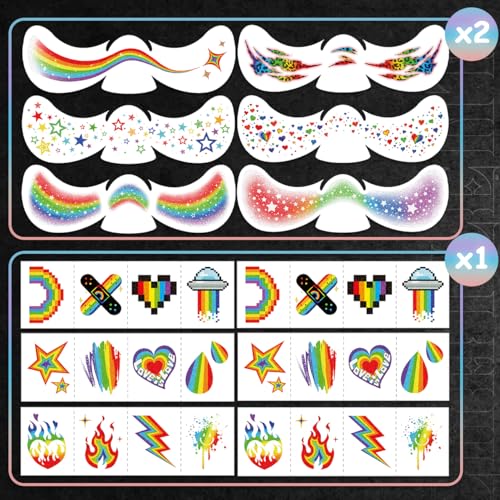 Glitter Pride Freckles Temporary Tattoos | 36 Pc Rainbow Face Set