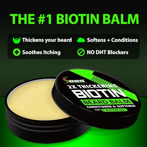 Biotin Beard Balm for Men - 2X Thickening for Beard and Mustache - Organic Mustache Wax with Castor Oil & Meadowfoam ? Hydrating Facial Hair Growth Balm & Leave-In Conditioner