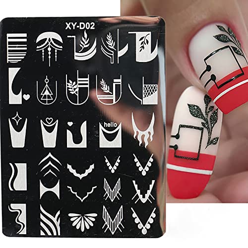 French Tip Nail Stamp Plate French Line Nail Stamping Plates Stencils Printing Template Manicuring DIY Printing Tools Flowers Leaves Smiley Heart Nail Art Stamp for Women and Girls