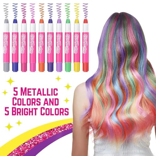 GirlZone Hair Chalks Set, 10-Piece Temporary Hair Color