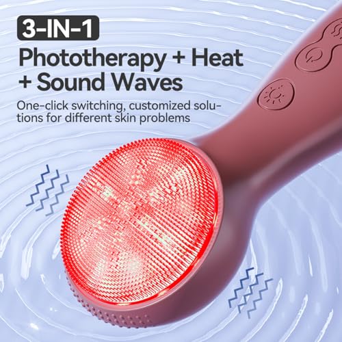 Facial Cleansing Brush Electric, Silicone Heated Face Scrubber with 7 LED Lights, Rechargeable Vibration Exfoliating Cleanser for Deep Cleaning & Gentle Massage, Skin Care Tool, Ideal Gift (Purple)