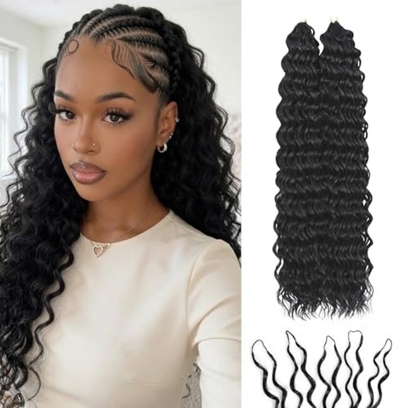 14" Deep Wave Hand-Tied Synthetic Crochet Hair Extensions