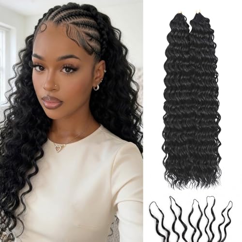 Flvaco 14" Deep Wave Feather Crochet Hair 50 Strands - 1B