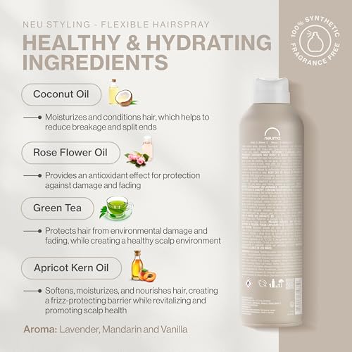 Neuma Neu Styling Flexible Hair Spray 9 Fl. Oz. Hairspray for Women with Lavender, Mandarin & Vanilla Scent, Flexible Hold Styling Hairspray