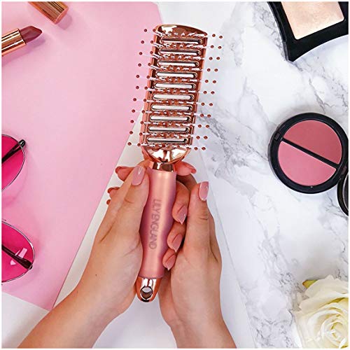 Vent Hair Brush for Blow Drying, Detangling Hairbrush for Women - Vented Brush with Gel Handle - Rose Gold by Lily England