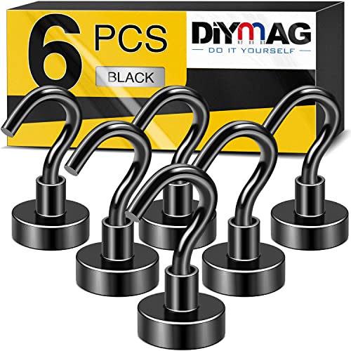 DIYMAG Magnetic Hooks, 25Lbs Strong Heavy Duty Cruise Magnet S-Hooks for Classroom, Fridge, Hanging, Cabins, Grill, Kitchen, Garage, Workplace and Office etc, (200Pack-Black),Screw in Hooks