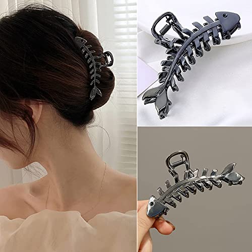 BELSITA Fish Bone Hair Clip, 1PCS Large Metal Black Non-Slip Hair Jaw Clamps Gold Hairpin Clips Fashion Hair Accessories, for Women Thick or Thin Hair Decorations