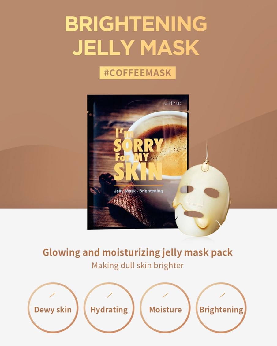 I'M SORRY FOR MY SKIN Jelly Face Mask Korean Skin Care, Hydrating Face Masks Skincare Set, Self Care Items for Glow Beauty, Teacher Appreciation Gifts for Women, Pack of 10 (Coffe Brightening Mask)