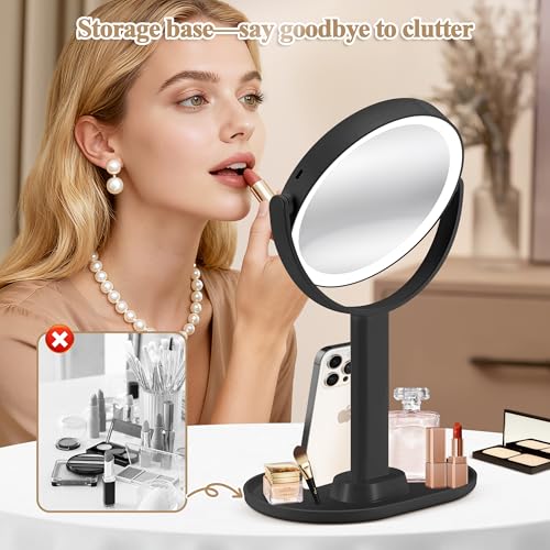 Magnifying Mirror with Light 20X, Height-Adjustable Lighted Makeup Mirror with Magnification, Double-Sided Aluminum Alloy LED Mirrors, 3 Lighting Modes Ideal for Bathroom Make-up, Gold