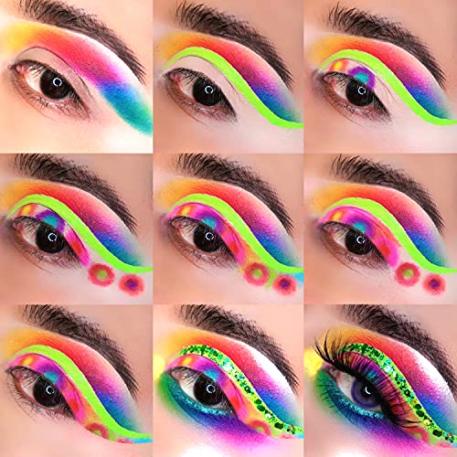 Afflano Neon Eyeshadow Palette - UV Glow Matte & Shimmer