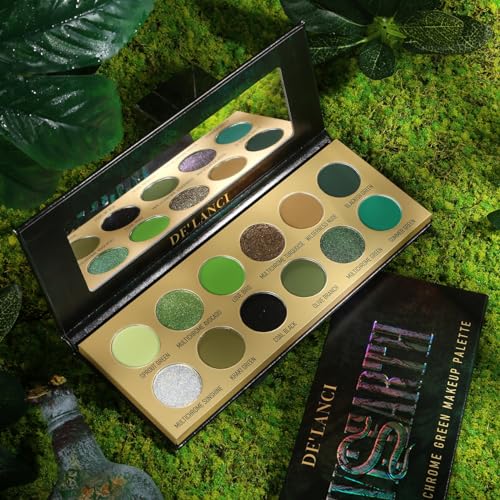 DE'LANCI Olive Green Eyeshadow Palette – 12 Pigmented Shades
