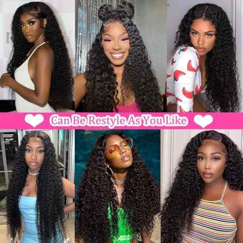 13x4 Deep Wave Lace Front Wigs Human hair 180 Density HD Full Lace Frontal Wigs Pre Plucked Bleached Knots Curly Human Hair Wig with Baby hair 20 Inch Wigs for Black Women