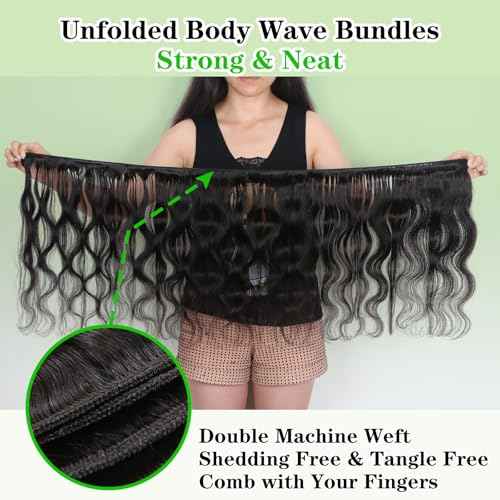 Kapelli Hair Body Wave Bundles with Closure (12 14 16+10) Human Hair Bundles with Closure 100% Unprocessed Brazilian Virgin Remy Hair Extensions Real Human Hair for Women Quick Weave Natural Black