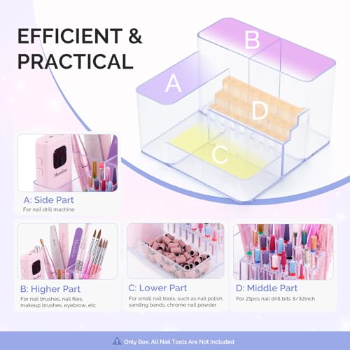 MelodySusie Clear Acrylic Nail Drill Bits Holder - Nail Tech Supplies Organizer