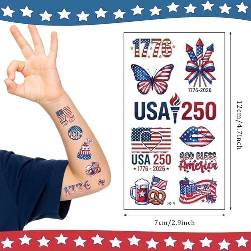 4th of July Temporary Tattoos 80 PCS - Waterproof Independence Day